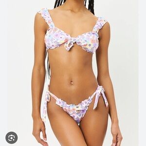 Frankie's Bikinis Floral Ruffle Bra Set